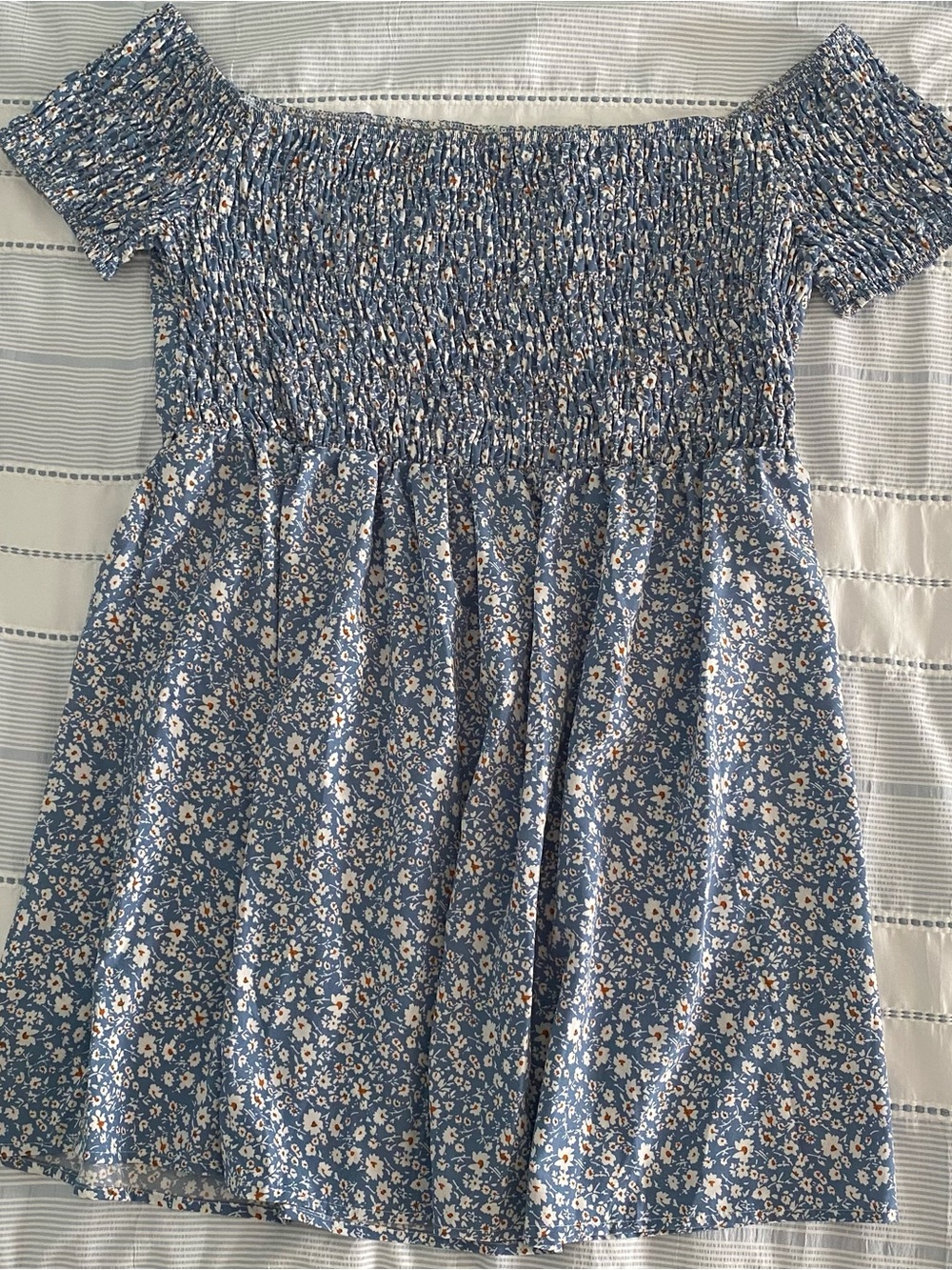 SHEIN Blue Floral Off-Shoulder Smocked Dress